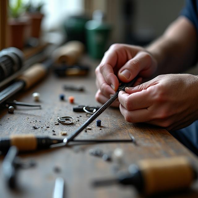 ロッド修理作業場